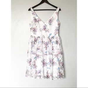 Maeve Ivory Peony Garden V-Neck Sleeveless Fit and Flare Short Dress